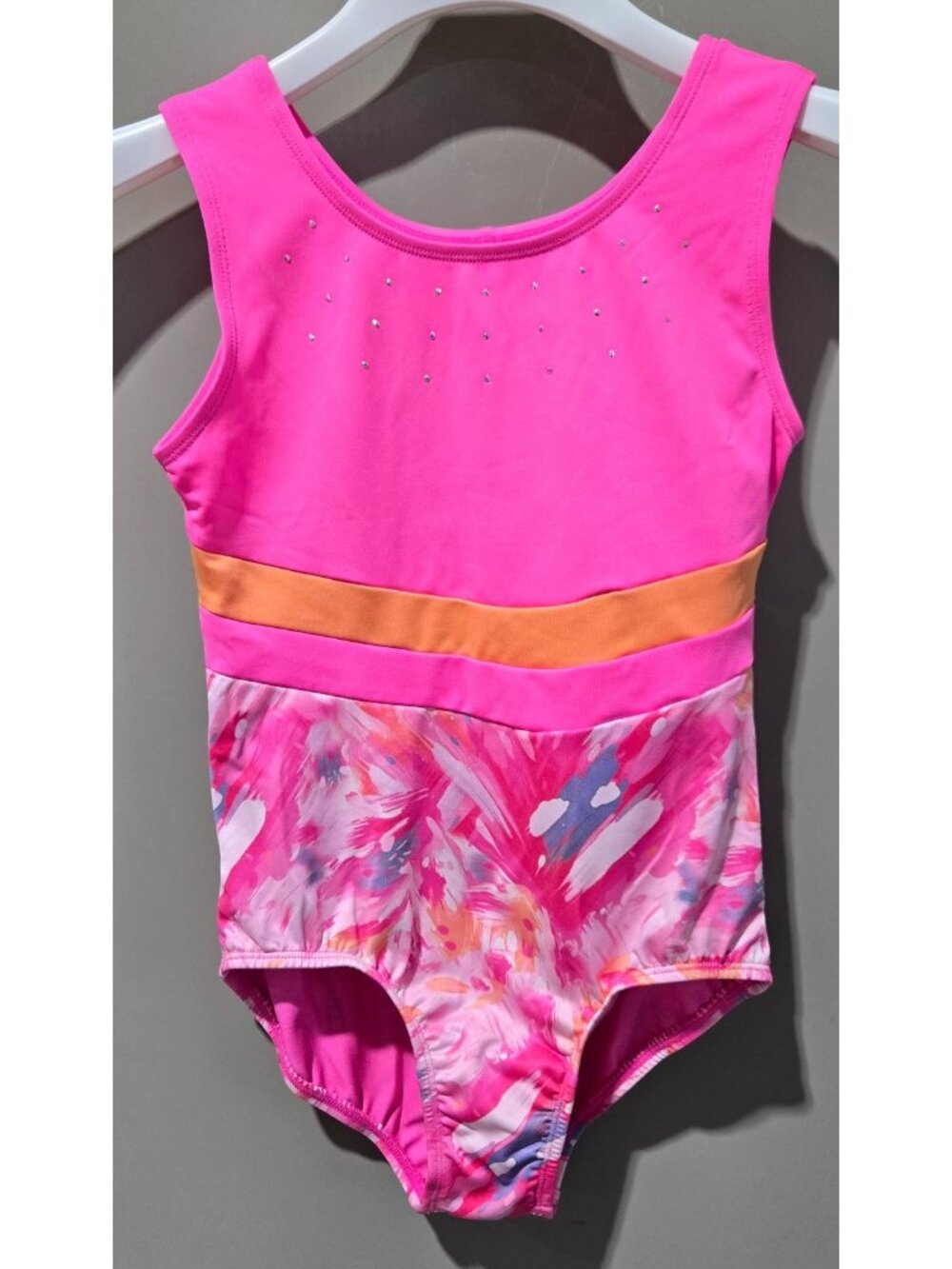 Cat & Jack Bright Pink & Brushstroke Design Gymnastics Leotard - Large 10/12